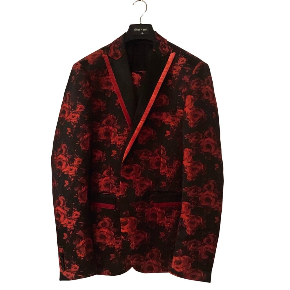 Biarelli Red/Black Rose Peak-Lapel Dinner Tuxedo Set